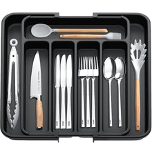 将图片加载到图库查看器，AUJEN Silverware Organizer - Expandable Kitchen Drawer Organizer, Adjustable Utensil Organizer, Cutlery Drawer Organizer for Forks, Knives, Multipurpose Kitchen Organizers and Storage Solution, Black
