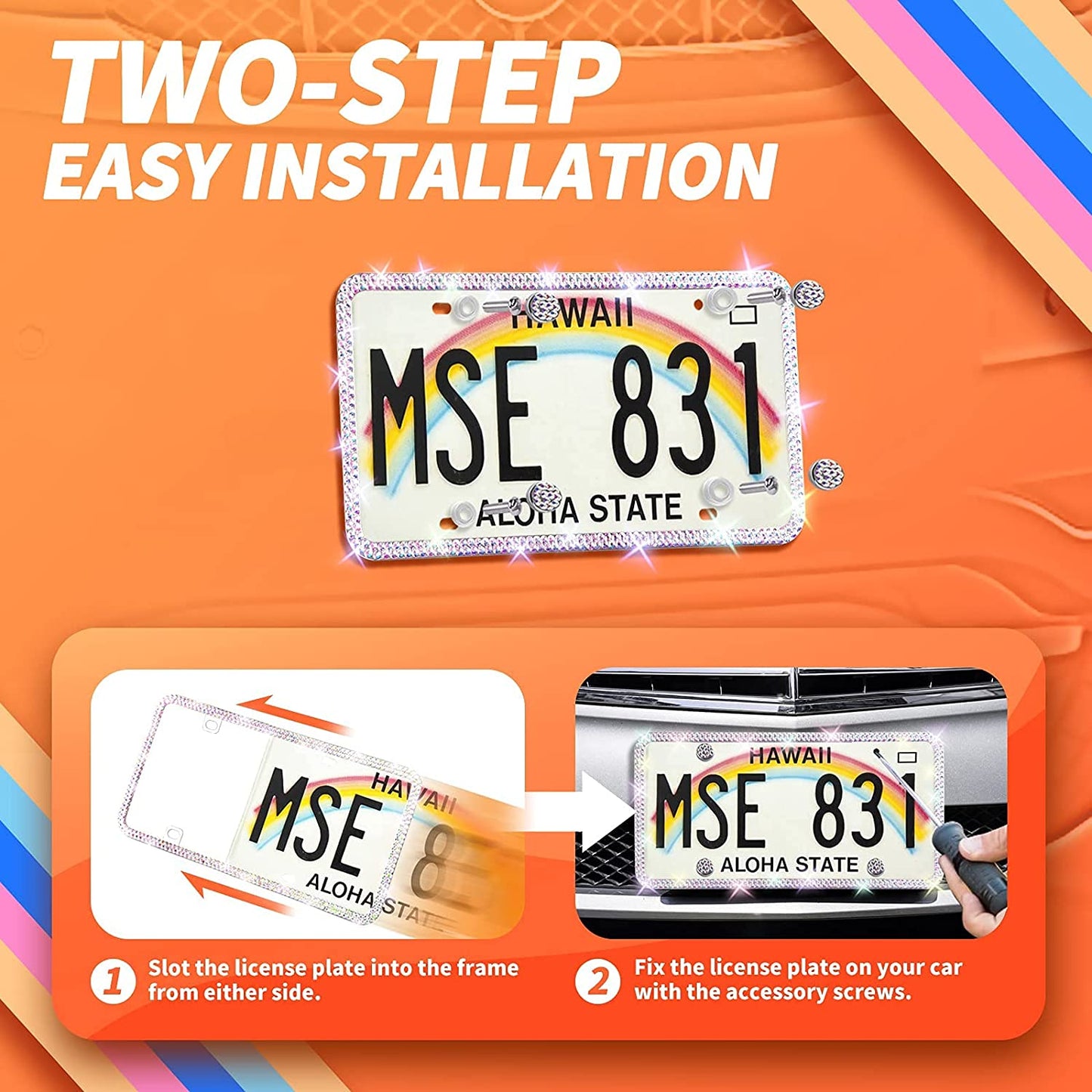 Sparkly Stainless Metal License Plate Frames